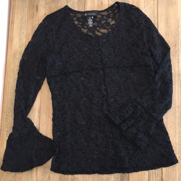 INC International Concepts Tops - Black Lace-Like & Bell Sleeve Top
